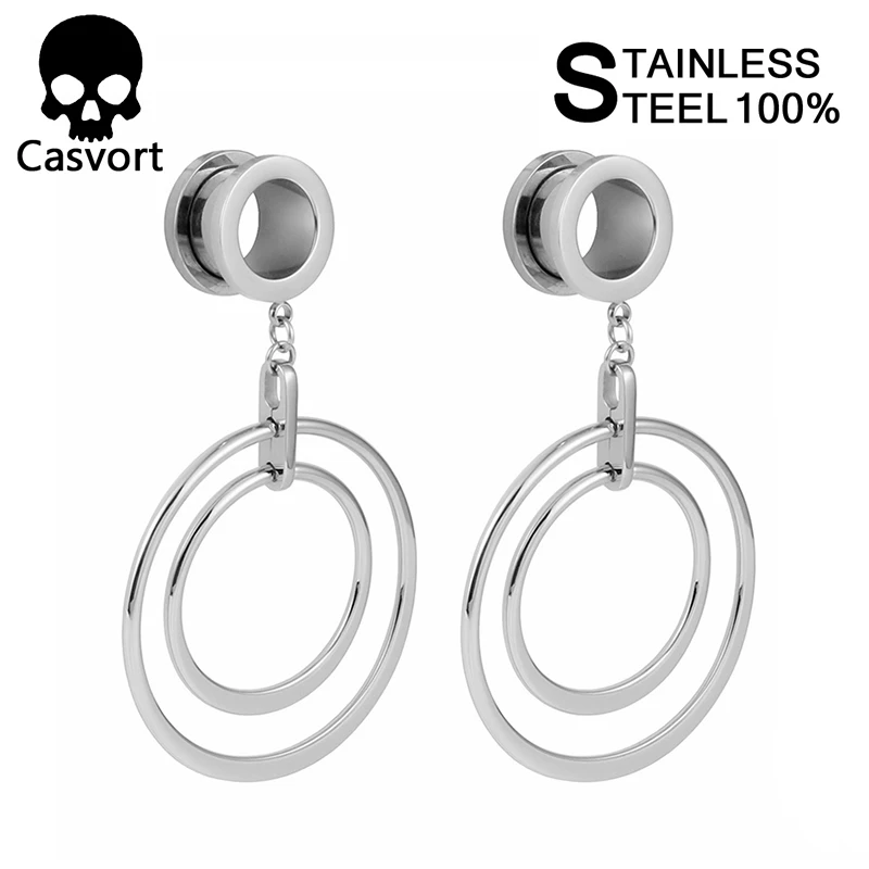 silver Casvort кольцо-пирсинг в ухо штекер расширитель туннель штекер Висячие шпильки седло ушные измерители носилки Мода пирсинг ювелирные изделия подарок - Окраска металла: silver