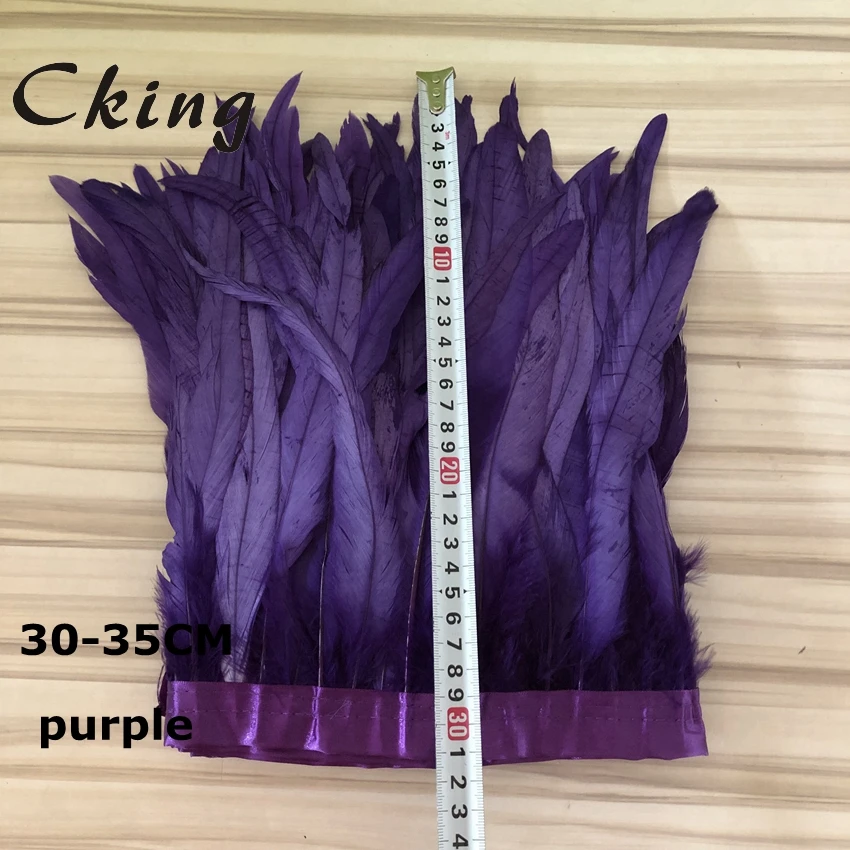 

Cking Factory Cheap Sales 2 M Purple coque tail feather trim 30-35cm 12-14" diy chicken feather strips fringes lace belt rooster