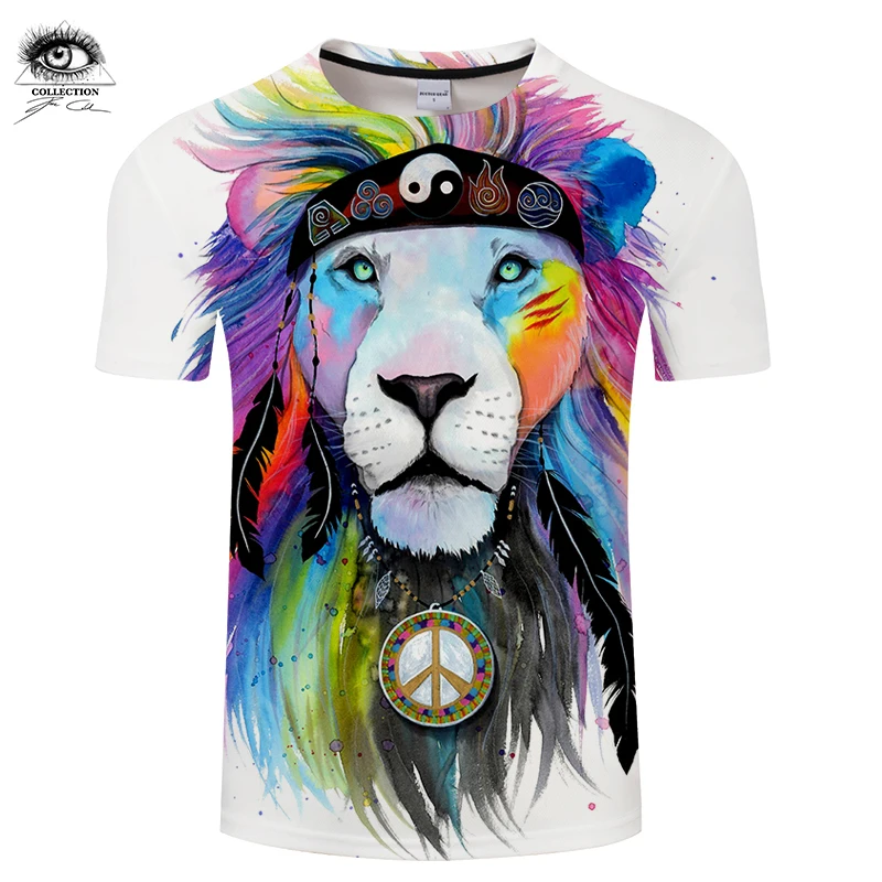 Hippy lion от Pixie cold Art Animal 3D футболки мужские с принтом льва брендовые топы Мужские