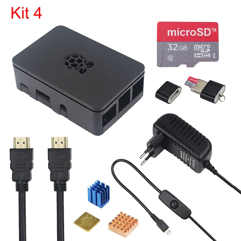 Raspberry Pi 3 Model B+ Plus ABS Чехол комплект+ sd-карта 16 32 ГБ+ адаптер питания 3A+ радиаторы+ кабель HDMI+ 40pin GPIO кабель платы - Цвет: Kit 4