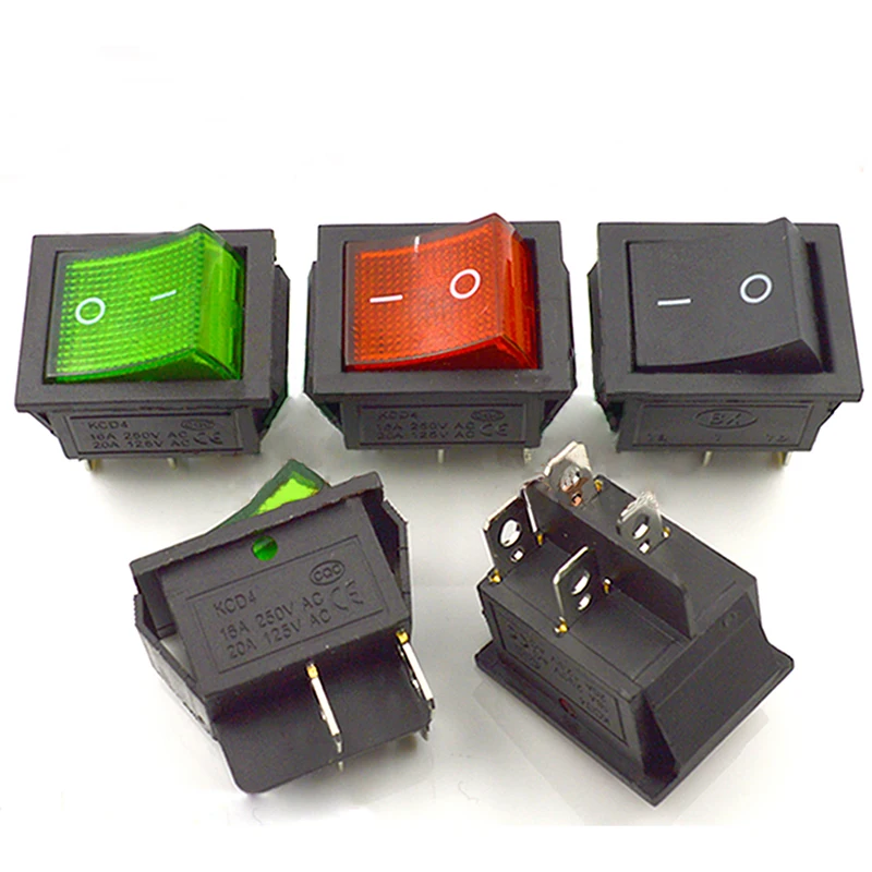 

50pcs Push Button Boat Switch Four Feet 2 Files 30MM * 25MM With Light KCD4-201 /16A250VAC Power Switch