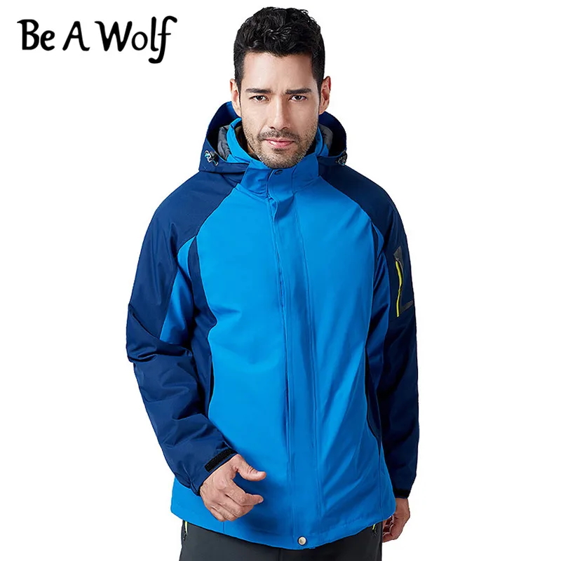 Походные куртки Be A Wolf для мужчин и женщин, уличная одежда для кемпинга, лыж, охоты, рыбалки, зимняя водонепроницаемая ветровка J1514/J1515 - Цвет: men-sapphire blue
