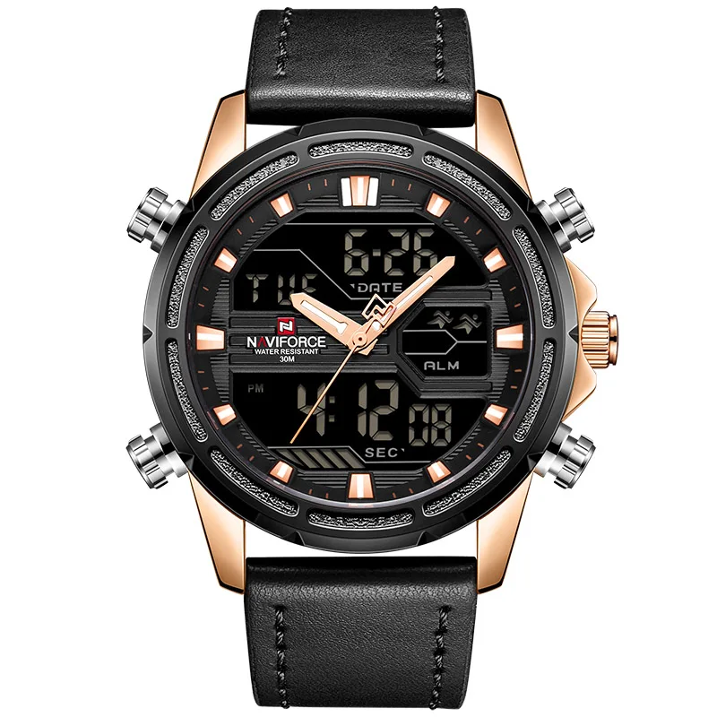 Rose Gold Brown NAVIFORCE Топ люксовый бренд спортивные часы мужские кожаные Цифровые кварцевые аналоговые часы водонепроницаемые военные часы Relogios Masculinos - Цвет: Rose Gold Brown