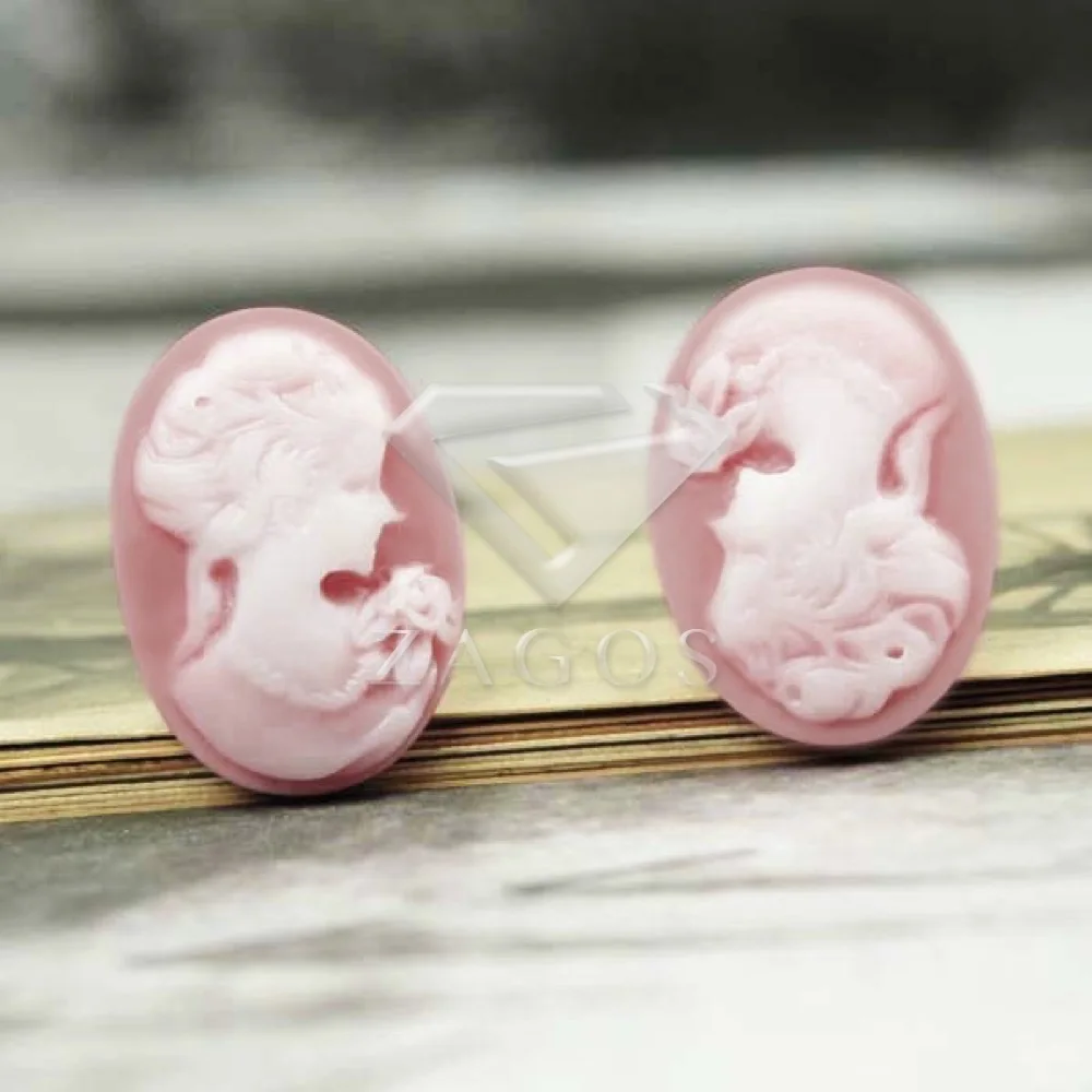 Pink 10 шт. полимер Винтажный стиль леди Овальный Камея плоская спина, кабошон 22x16x5 мм для ювелирных аксессуаров Flatback оптом - Цвет: Pink