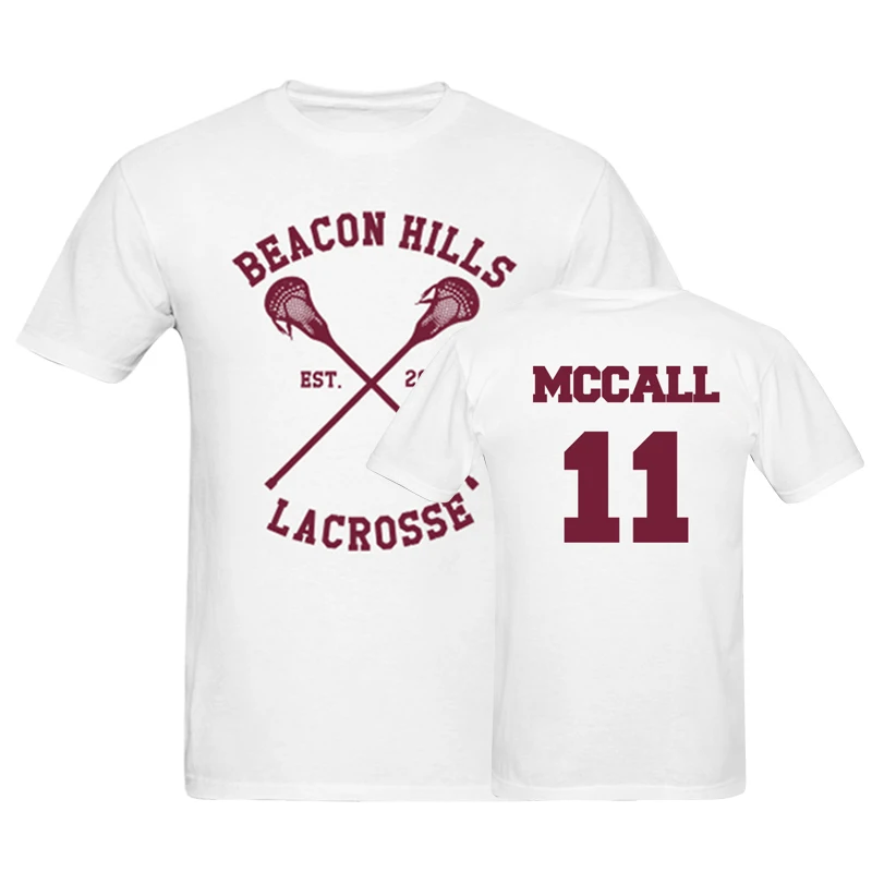Mccall 11 Маяк холмы Лакросс Футболка мужская Волк Stiles топы тройники Мужская
