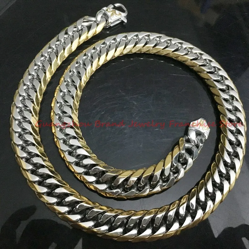 

Fashion 7-40" Men Boys Chain 16mm Gold Silver color Curb Double Link 316L Stainless Steel Necklace Jewelry