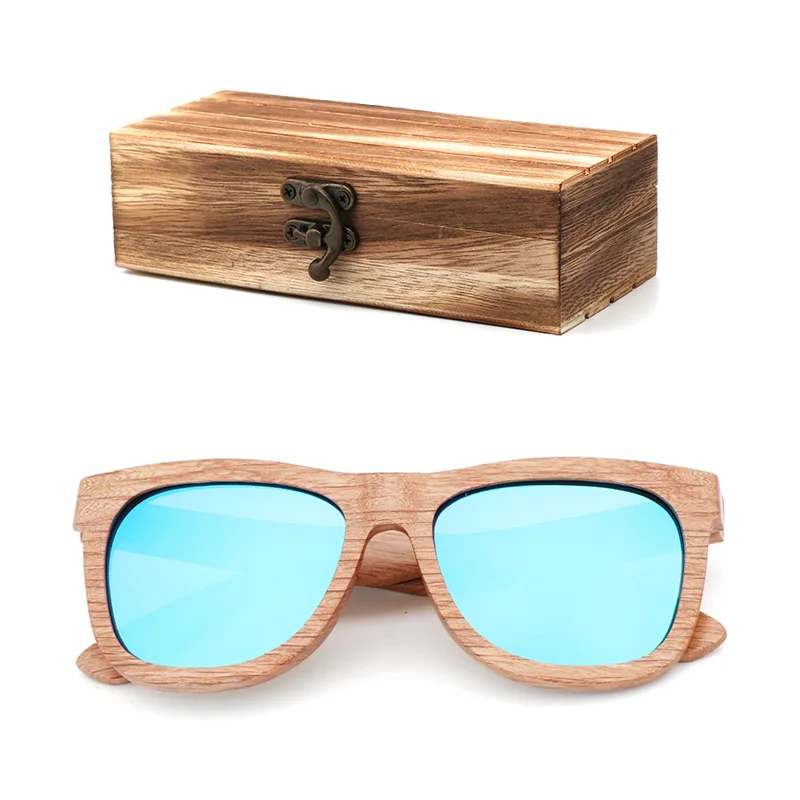 wood box Мужские солнечные очки в ретро-стиле поляриодные бредовые Дизайнерские деревянные очки ручной работы синие пляжные зеркальные женские прогулочные солнцезащитные очки UV400 - Цвет линз: wood box