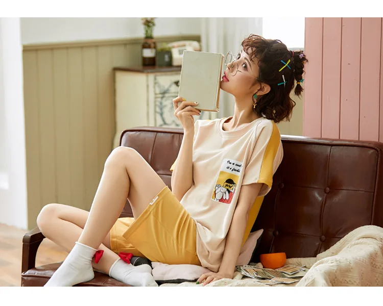 

Korean new student's pajamas set short sleeve cotton sleepwear pyjama women shorts summer nightwear pijama female pyjamas sets