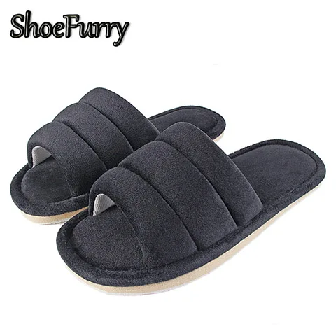 ShoeFurry/зимняя мужская повседневная обувь; домашние тапочки; мягкая плюшевая теплая хлопковая обувь; мужские домашние тапочки; Домашние меховые тапочки; большие размеры - Цвет: SZJ-STPM Black