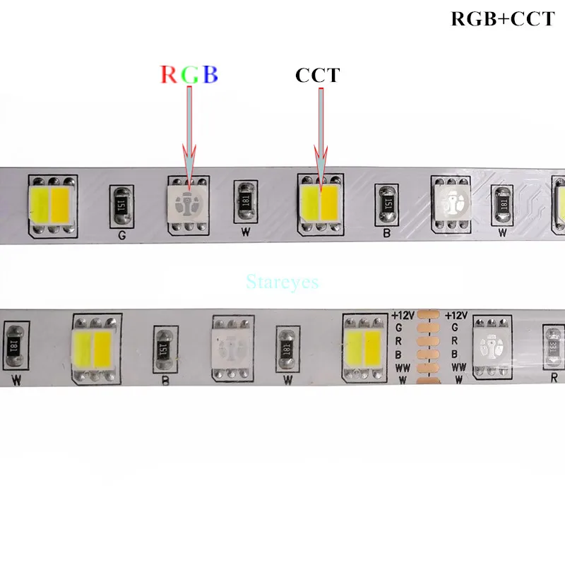50 шт. SMD 5050 12 в 300 светодиодный 5 м RGB+ CCT W& WW светодиодный светильник двойной белый 2 в 1 светодиодный светильник с цветовой температурой