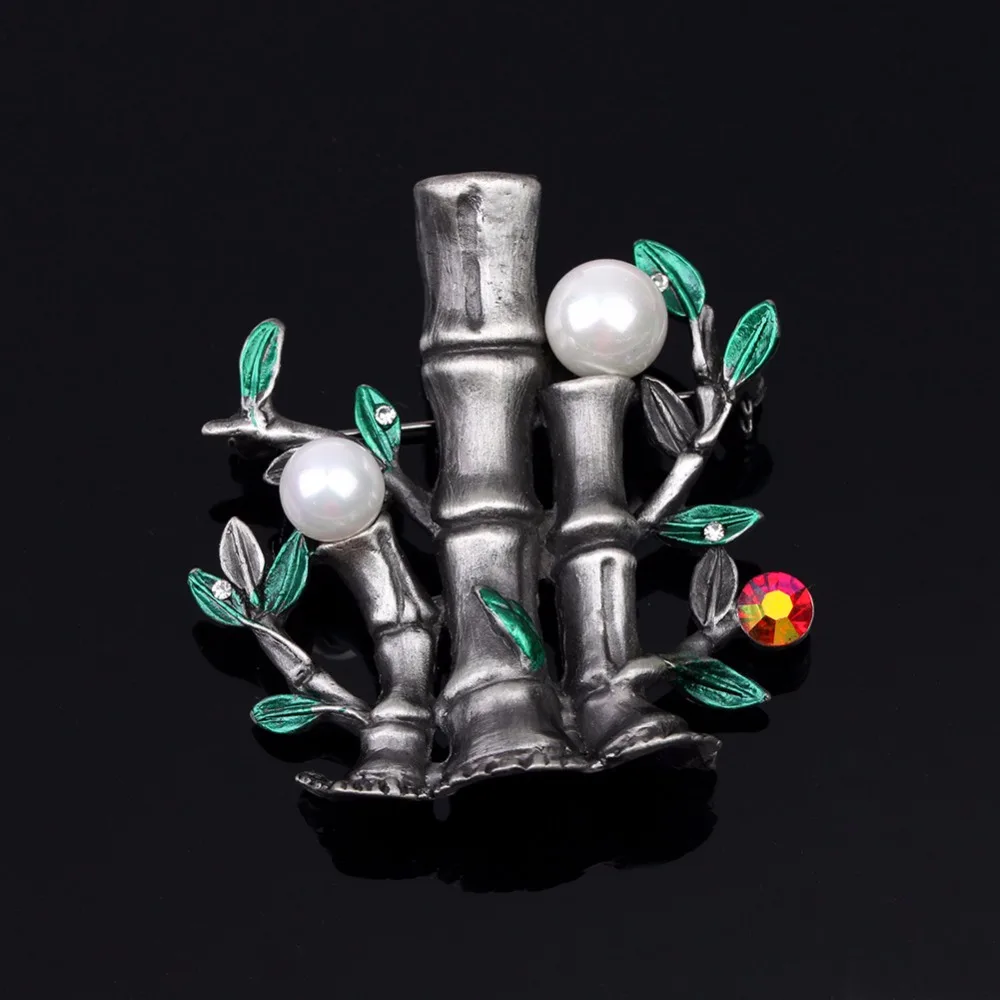 Имитация жемчуга Броши бамбук фестиваль брошь Шпильки Кристалл Стразы листья