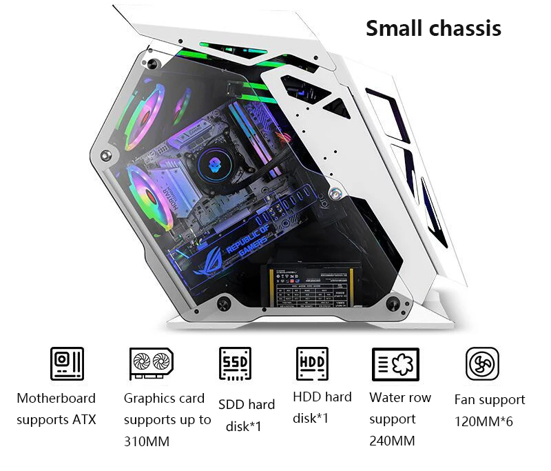 222*500*585 мм водяное охлаждение игровое шасси специальная форма RGB PC Mainframe боковой прозрачный чехол gamer gabinete computador