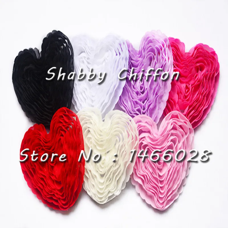 

70 pcs/lot , 3 '' shabby soft chiffon heart flowers for valentine's day 6 colors