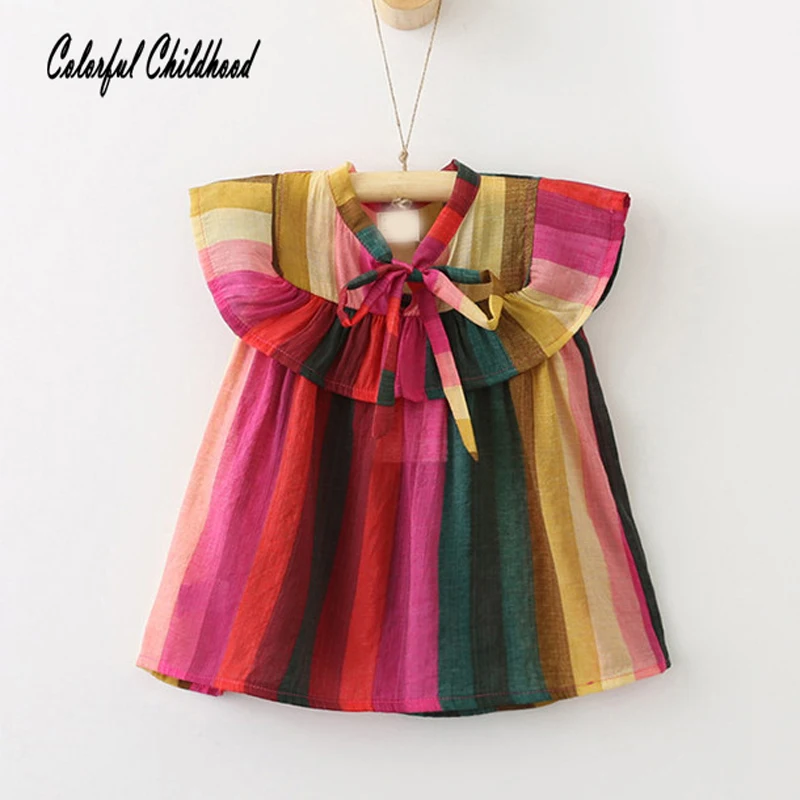 Футболки для девочек повседневные градиентные детские топы в полоску с отложным