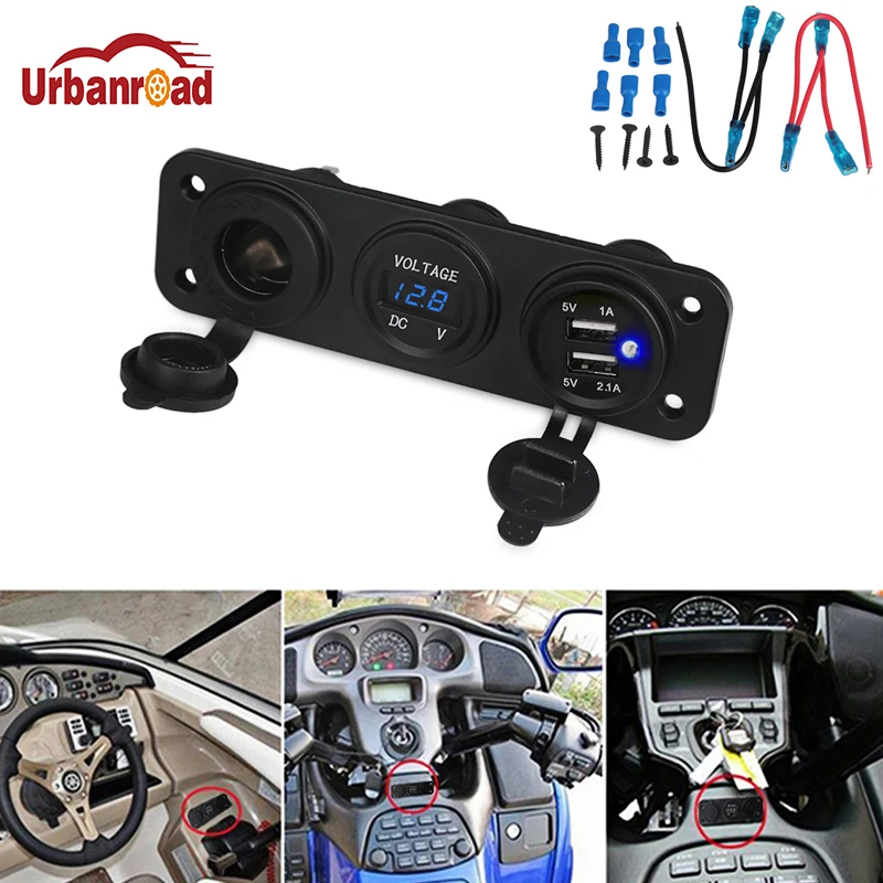 Автомобильный прикуриватель Urbanroad с двумя USB портами 12 В/24 В синий светодиодный