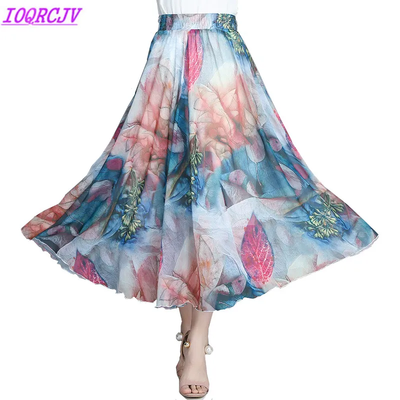 Женская шифоновая юбка с принтом летняя эластичной талией и высокой большие