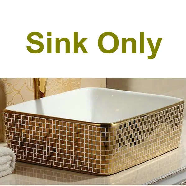 Sink Only Мозаичная Золотая художественная столешница прямоугольная керамика раковина для ванной комнаты - Цвет: Sink Only