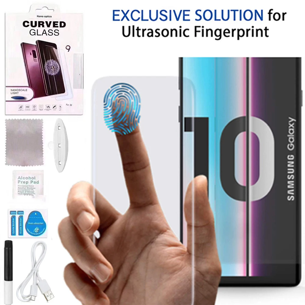 Ультразвуковая Защита для экрана из закаленного стекла для samsung Galaxy S10 Plus, 3D изогнутая жидкая УФ-пленка