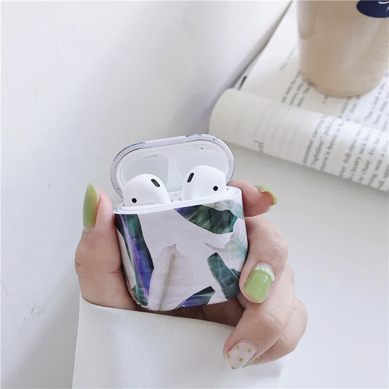 Чехол для airpods с растительным цветком в виде банановых листьев, bluetooth, набор беспроводных наушников для airpods 2, модный жесткий корпус, глянцевая защитная коробка