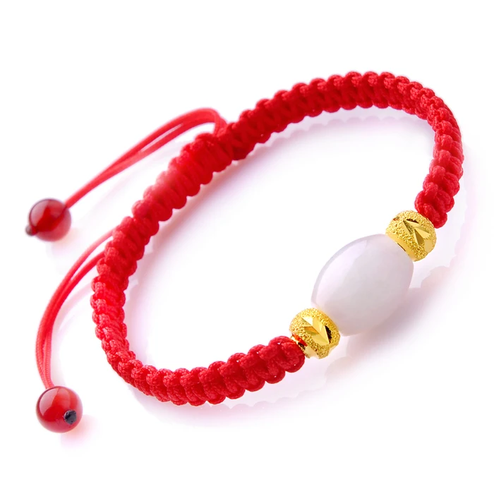 

New Pure 999 24K Yellow Gold Women's Bless Bead Knitted Bracelet 0.3gx2pcs