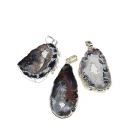 raw natural slice druzy pendant with silver plated stone jewelry making 2021 big geode druzy crystal quartz point healing hole