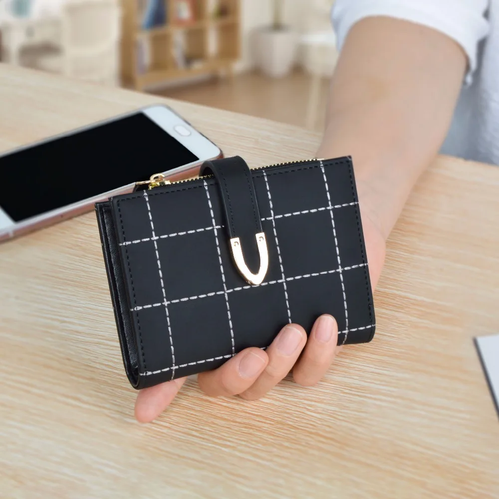 AOEO клетчатый женский кошелек маленькие кошельки мини сумка мягкая кожа двойной