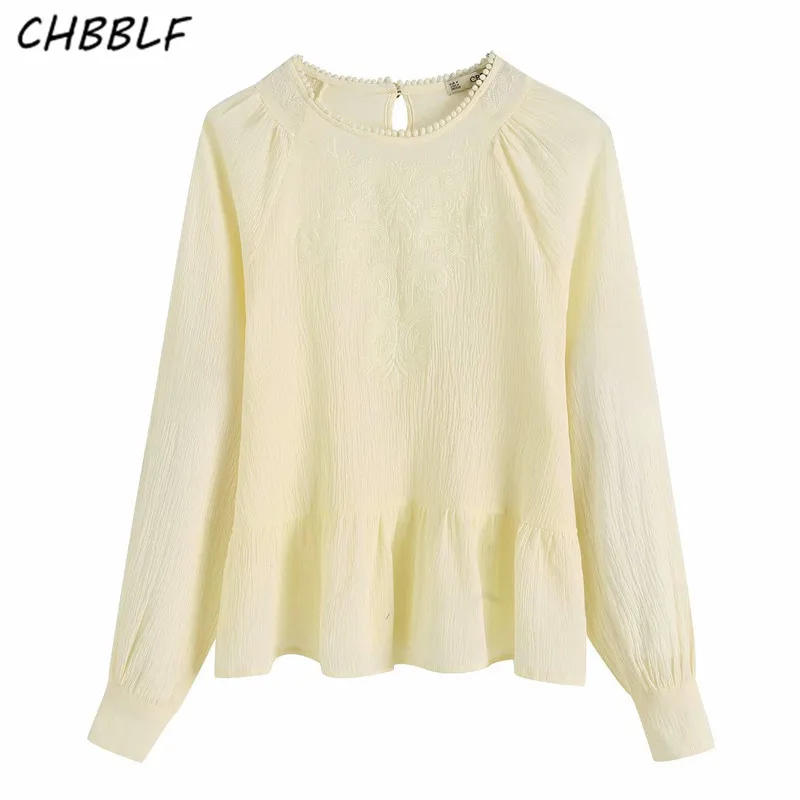 Женская блузка CHBBLF белая Повседневная Блузка с длинным рукавом и меховым