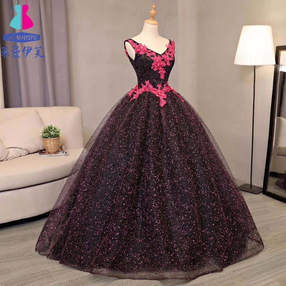 

100%real luxury black mesh hot pink embroidery medieval dress renaissance Gown princess cosplay Victorian/belle ball gown