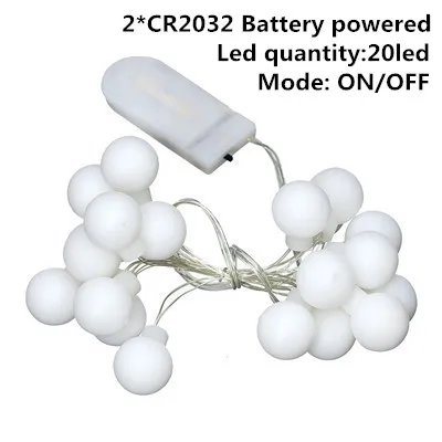 CR2032 ball 20led Светодиодный светильник-гирлянда s ball 10 м, 5 м, 2 м, серебряная гирлянда, украшение для дома, Рождества, свадьбы, вечеринки, питание от аккумулятора, сказочный светильник - Испускаемый цвет: CR2032 ball 20led