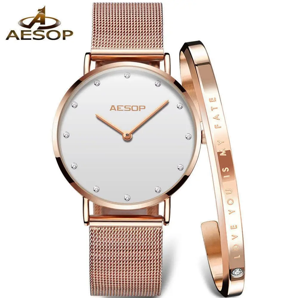 A white bracelet AESOP ультратонкие DW модные часы новые женские часы лучший бренд класса люкс кварцевые часы из розового золота браслет женские часы Relogio Feminino - Цвет: A white bracelet
