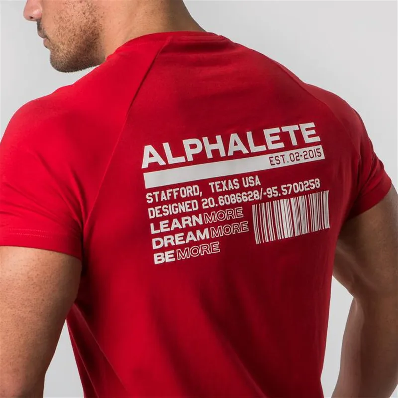 Новинка, ALPHALETE, летняя мода, мужские футболки с коротким рукавом, бодибилдинг и фитнес, Мужская одежда для спортзала тренировок, хлопковая футболка для мужчин