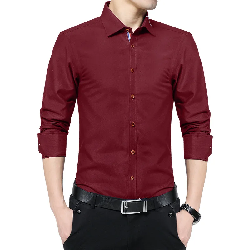 

iRicheraf Men Shirt Long Sleeve Solid Mens Shirts Casual Slim Fit Turn-down Collar Single Breasted Non-ironing White Black Red