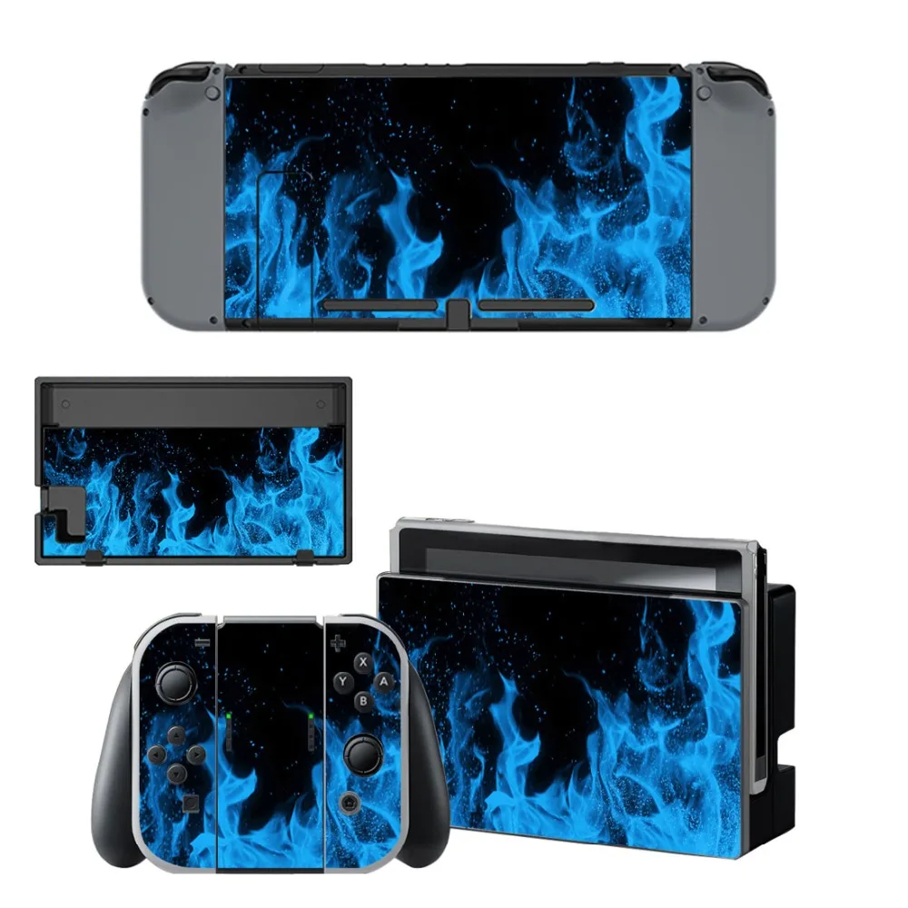 Виниловая наклейка Nintendo Switch для консоли и контроллера Blue Fire Devils|Наклейки| |