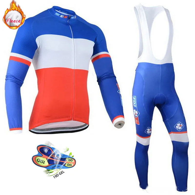 FDJ Pro Team велосипедные майки набор зимний термальный флис с длинными рукавами гонки MTB Майо велосипед одежда Traje de ciclismo