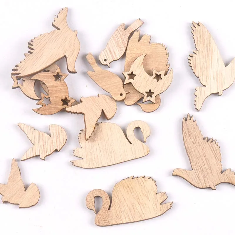 

Mixed Bird and Moon Pattern Natural wooden Home decoration DIY Crafts Handmade Scrapbooking wood Ornaments 15pcs m1851