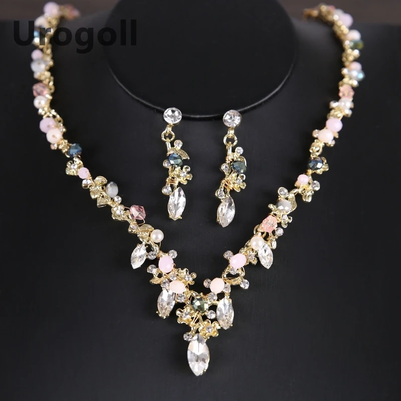 Комплект из колье и серёг с кристаллами жемчугом|Ювелирные наборы для невесты| |