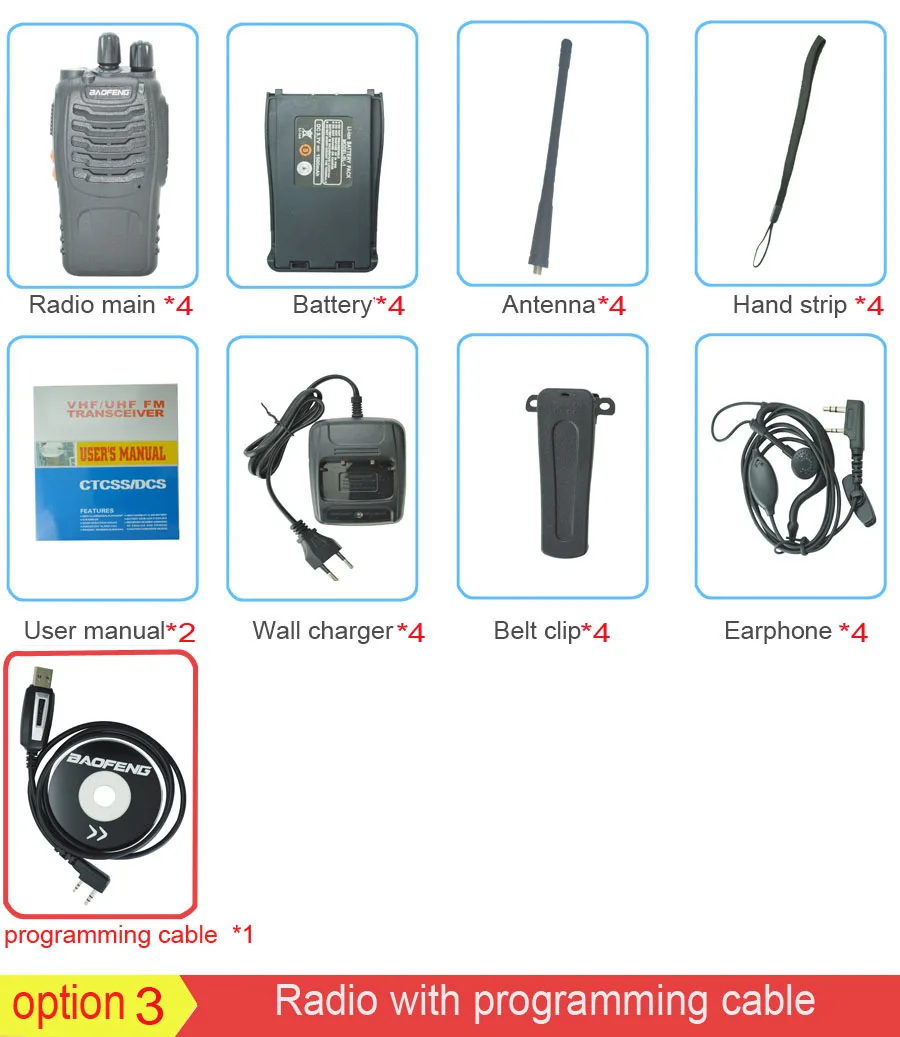withprogrammingcable 4 шт./компл. Baofeng BF888S иди и болтай Walkie Talkie “иди и BF-888s 5 Вт 16CH UHF 400-470 МГц BF 888S иди и болтай walkie рации двухстороннее радио - Цвет: withprogrammingcable