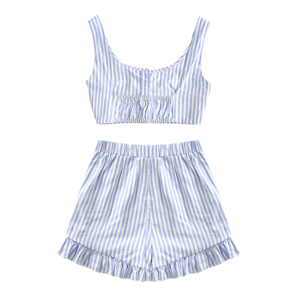 ZAFUL Полосатый U-образный вырез на пуговицах Сексуальный топ без рукавов с