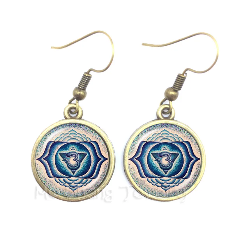 Серьги Лотосовый Цветок Мандала Фото Искусство Стеклянный Кабошон Капля Священной Геометрии Йога Ом Ювелирные Изделия Моды 2018 Хороший Подарок.