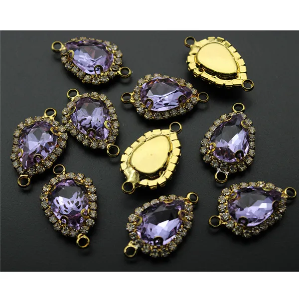 light purple 10 шт., стразы с двойным отверстием, хрустальные серьги, стеклянный Шарм, соединитель, застежка, подвеска, изготовление ювелирных изделий для ожерелья, браслета, сделай сам - Цвет: light purple