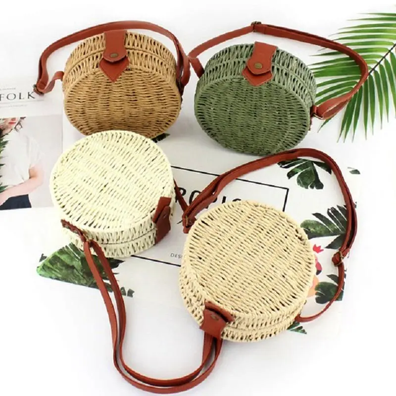 Модная винтажная плетеная пляжная круглая богемная сумка ручной работы женская