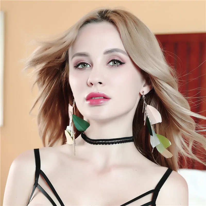 Новые очаровательные длинные серьги Sulemon модные с перьями и кисточками в