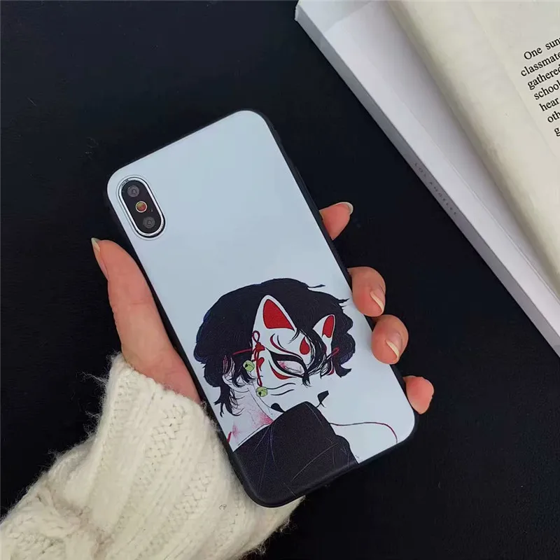 Японский лиса маска демона тайна Чехлы мягкие из кожи TPU крышка чехол для iPhone 7 Plus 8