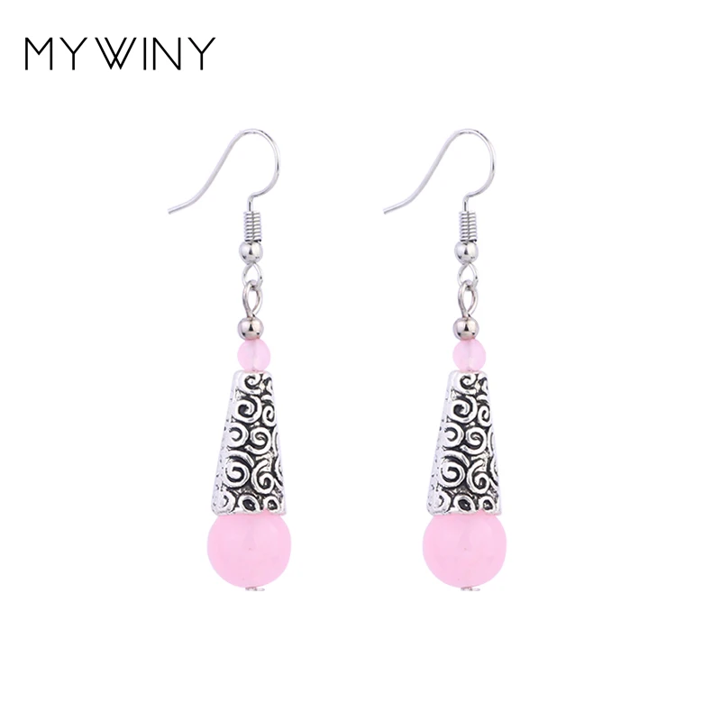 MYWINY натуральные камни Висячие этнические серьги розовый винтажные модные
