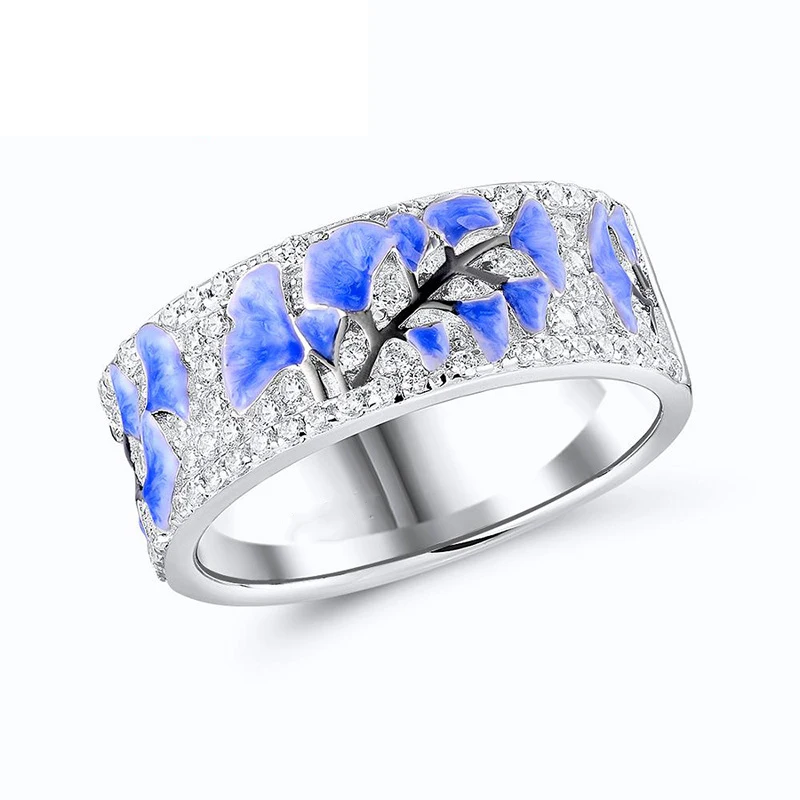 Роскошный бренд цветок палец модные свадебные ювелирные изделия серебряный цвет