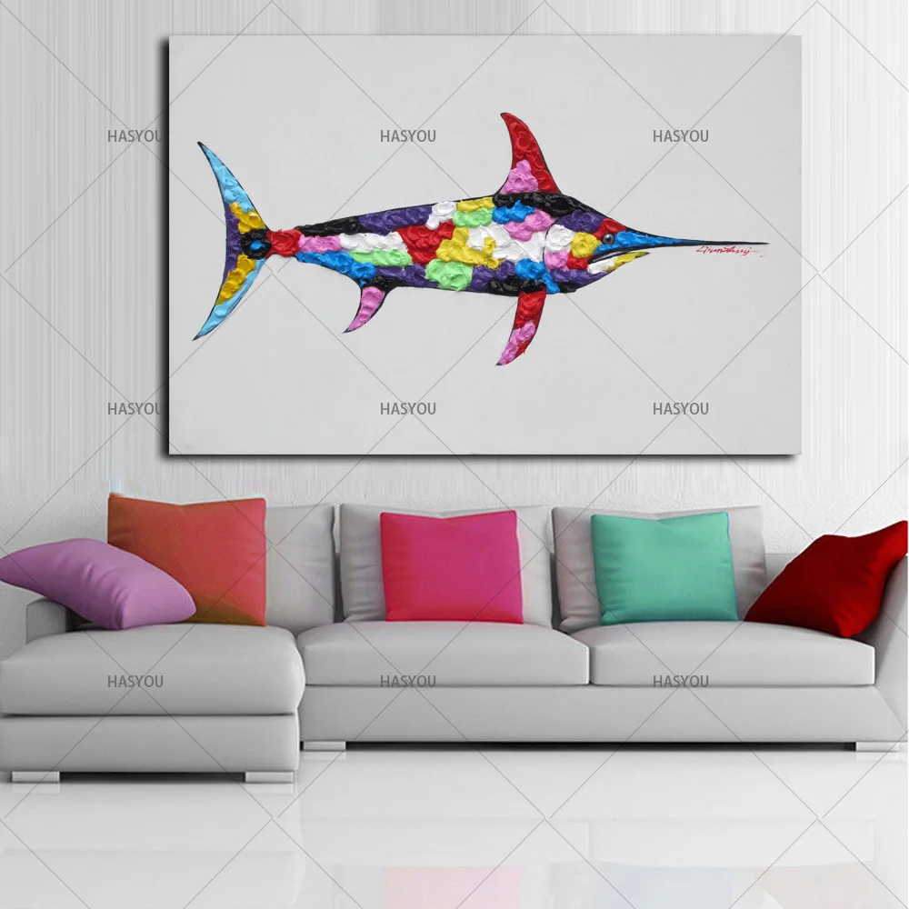 Картина на холсте ручная роспись мультяшный рисунок рыбы масляная живопись для