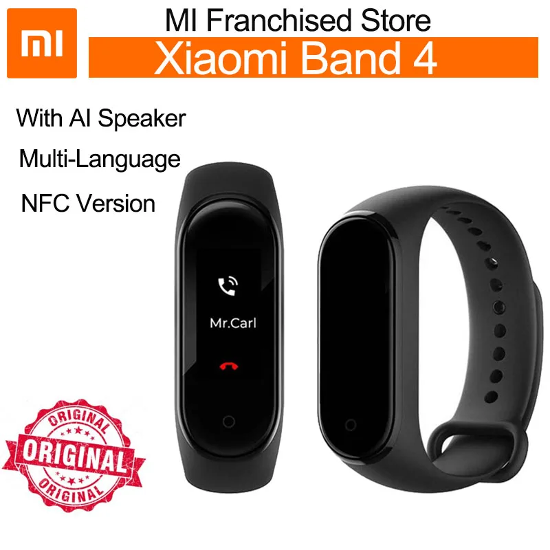 Смарт браслет xiaomi band 4 глобальная версия NFC Miband с пульсометром фитнес цветным