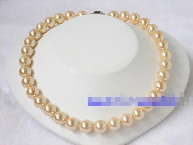 Доставка&gt&gt&gt&gt БЛЕСК AAA ЛУЧШИЙ 12 мм круглый желтый ракушка жемчужное ожерелье |