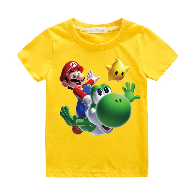 Yellow T-shirts Детские футболки с короткими рукавами; летняя одежда для мальчиков и девочек; футболки с принтом Марио из мультфильма; Детские футболки из хлопка; топы; костюм; ZA034 - Цвет: Yellow T-shirts