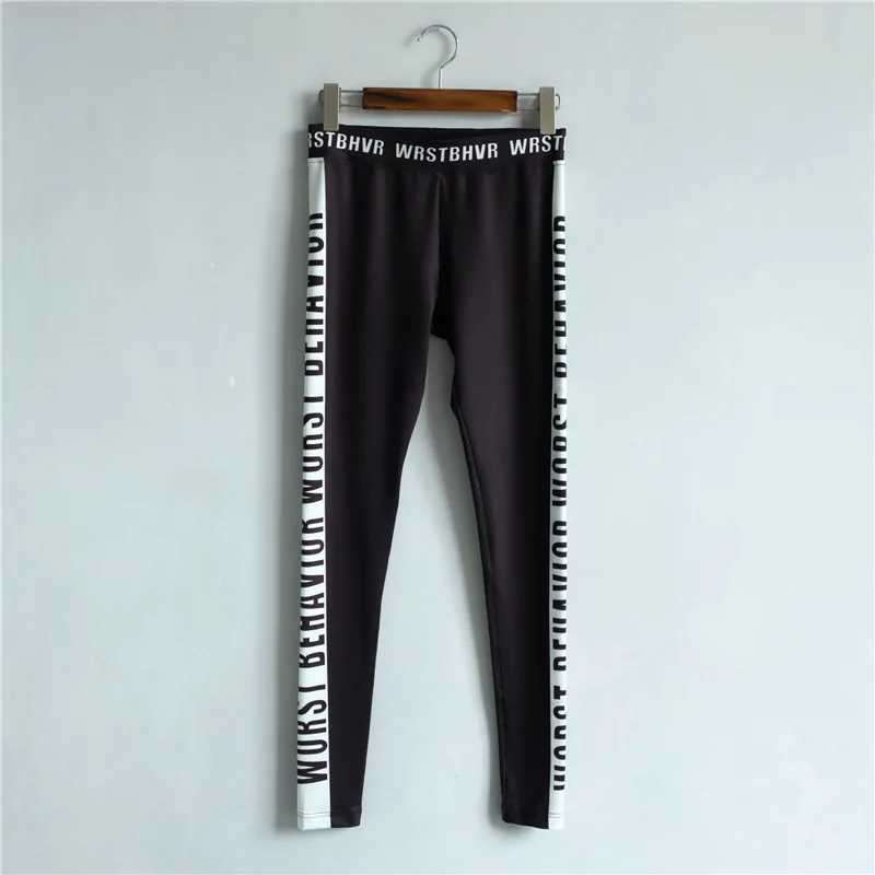 2018 Женские легинсы спортивные брюки черные для йоги с буквенным принтом штаны